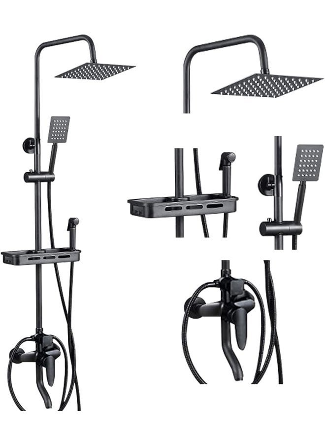 يلا جوي طقم دش، دش يدوي مربع، يعمل بضغط الهواء، صنبور ثرموستاتي مع رف تخزين، مسدس رش، مناسب للمنزل والفنادق. - Image 1